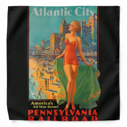 Atlantic City Beach Beauty Vintage Artwork Bandana