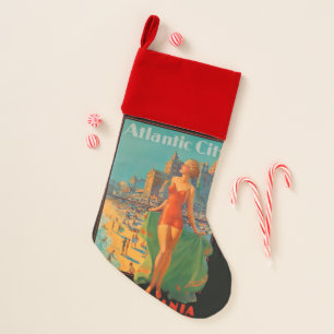 Atlantic City Beach Beauty Vintage Artwork Christmas Stocking