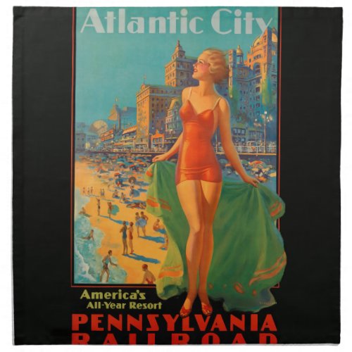 Atlantic City Beach Beauty Vintage Artwork Cloth Napkin