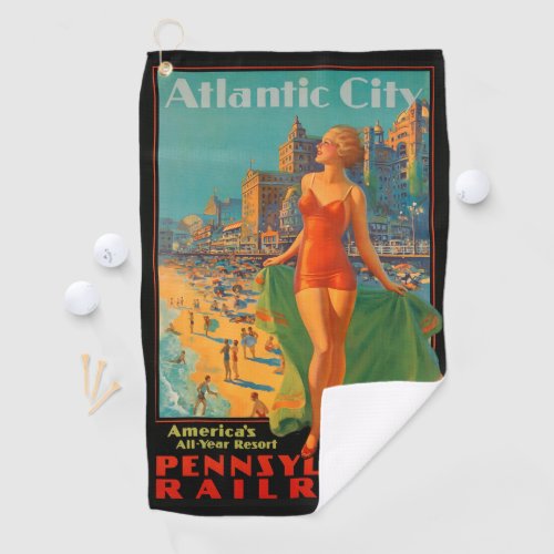 Atlantic City Beach Beauty Vintage Artwork Golf Towel