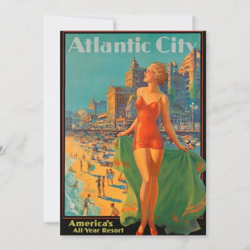 Atlantic City Beach Beauty Vintage Artwork Invitation