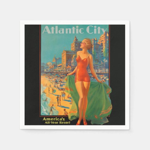 Atlantic City Beach Beauty Vintage Artwork Napkins
