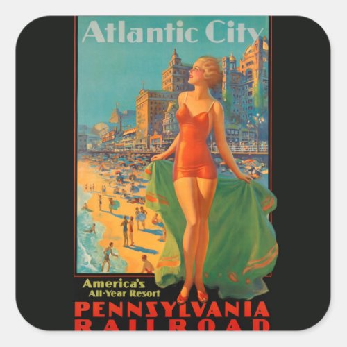 Atlantic City Beach Beauty Vintage Artwork Square Sticker