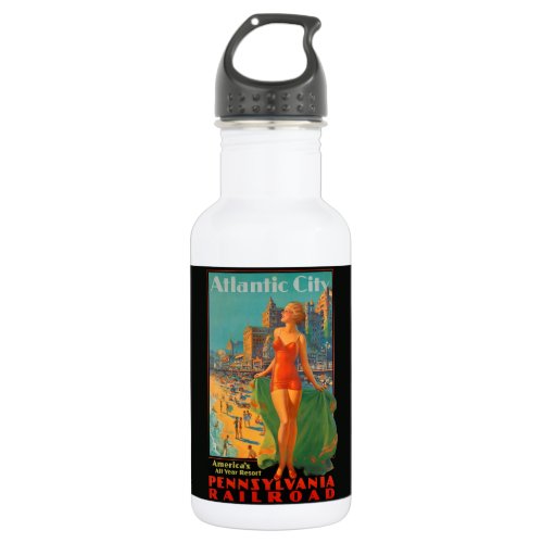 Atlantic City Beach Beauty Vintage Artwork Stainless Steel Water Bottle