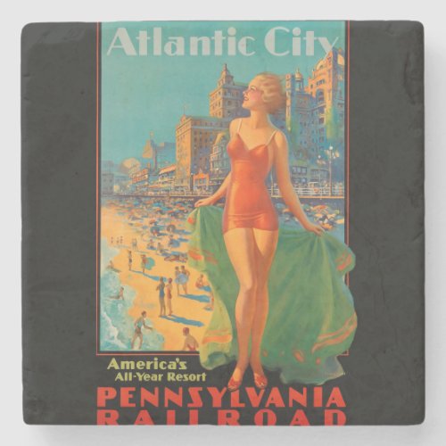 Atlantic City Beach Beauty Vintage Artwork Stone Coaster
