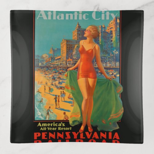 Atlantic City Beach Beauty Vintage Artwork Trinket Tray