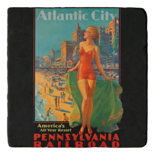 Atlantic City Beach Beauty Vintage Artwork Trivet