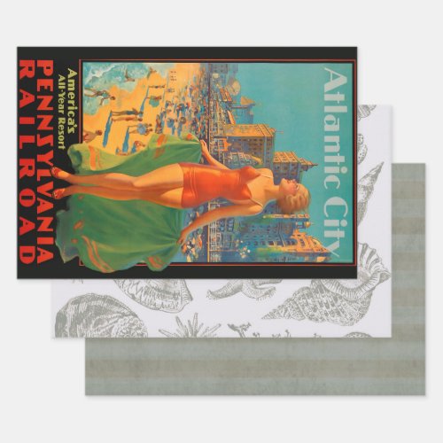 Atlantic City Beach Beauty Vintage Artwork Wrapping Paper Sheets