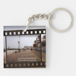 Atlantic City Beach Boardwalk on Film Keychain