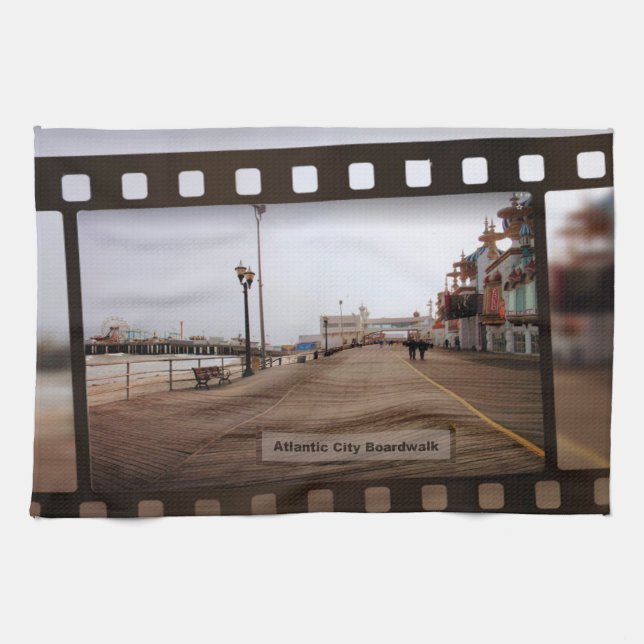 Atlantic City Beach Boardwalk on Film Kitchen Towel (Horizontal)