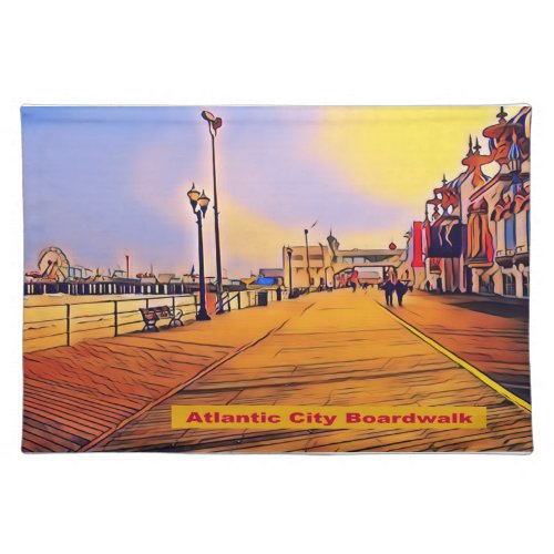 Atlantic City Beach Boardwalk Pop Art Cloth Placemat