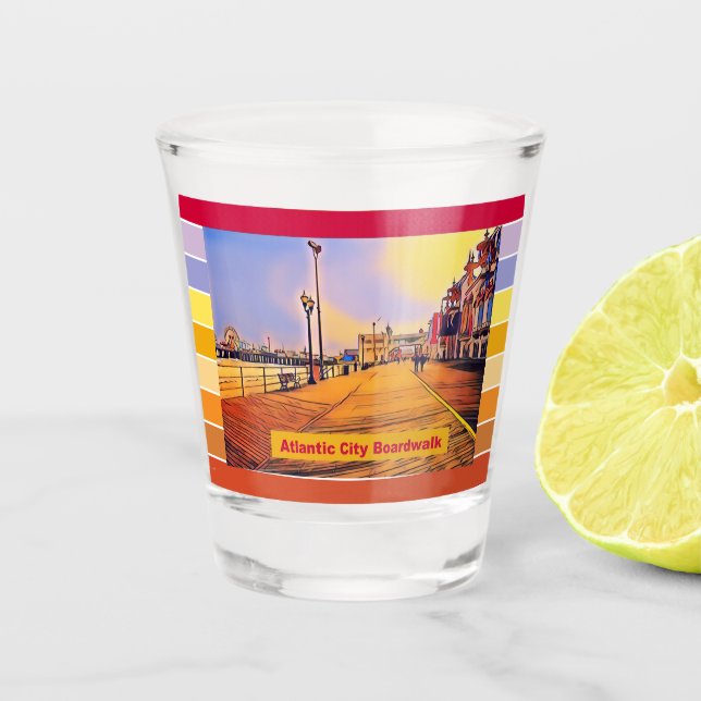Atlantic City Beach Boardwalk Pop Art Shot Glass (Front)