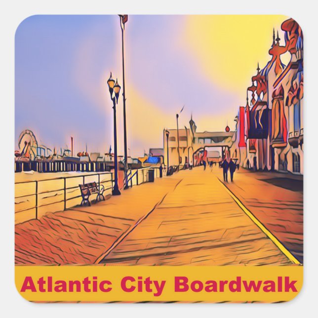 Atlantic City Beach Boardwalk Pop Art Square Sticker (Front)