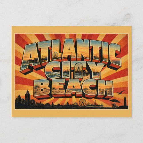 Atlantic City Beach New Jersey Ocean Pier Art Postcard