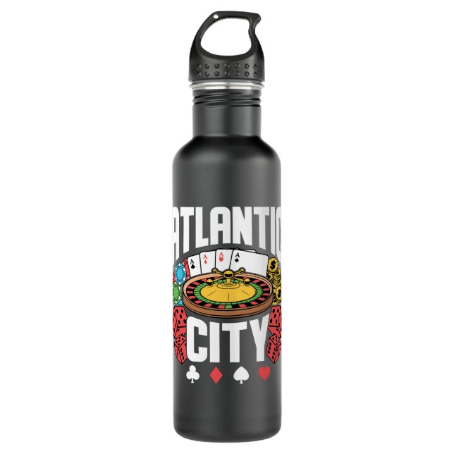 Atlantic City New Jersey Casino Gambling Stainless Steel Water Bottle (Front)