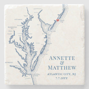 Atlantic City New Jersey Destination Wedding Favor Stone Coaster