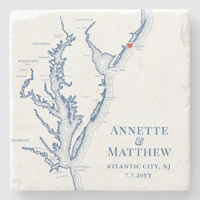 Atlantic City New Jersey Destination Wedding Favor Stone Coaster (Front)