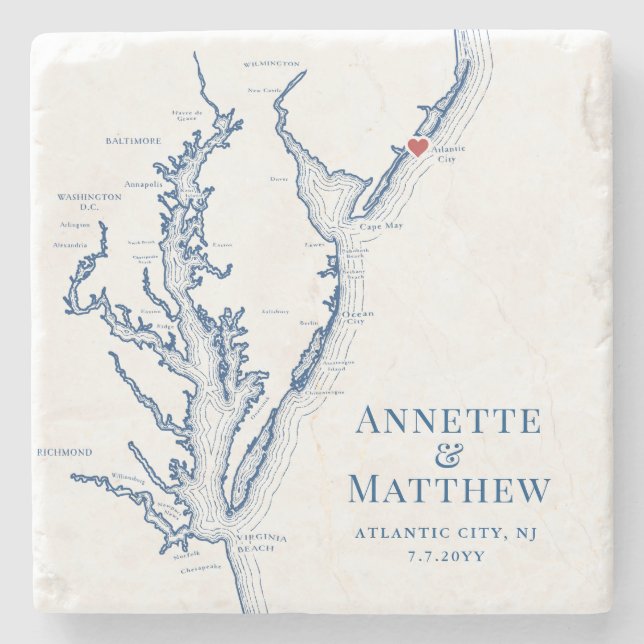 Atlantic City New Jersey Destination Wedding Favor Stone Coaster (Front)