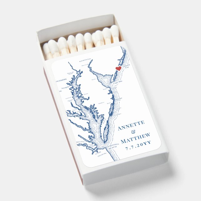 Atlantic City New Jersey Map Elegant Navy Wedding Matchboxes (Front Open)