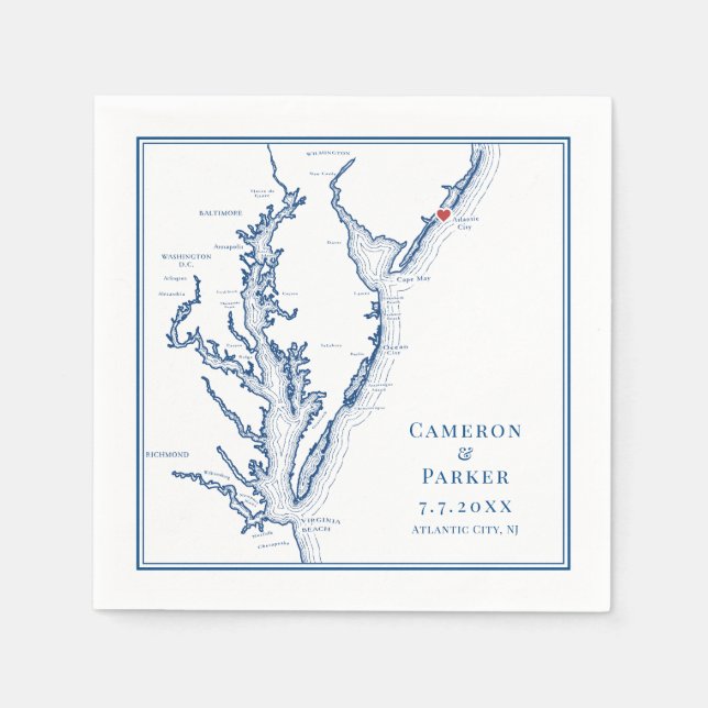 Atlantic City New Jersey Map Elegant Wedding Napkins (Front)
