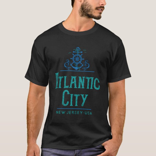Atlantic City New Jersey Nautical Design T-Shirt (Front)