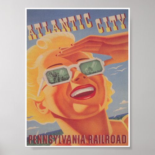 Atlantic City New Jersey Retro Vintage Travel Poster