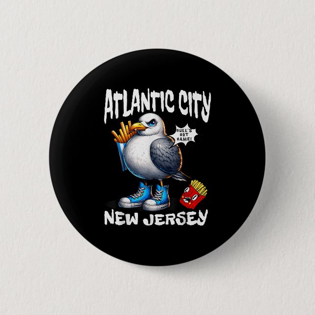 Atlantic City New Jersey Seagull French Fries Funn Button (Front)
