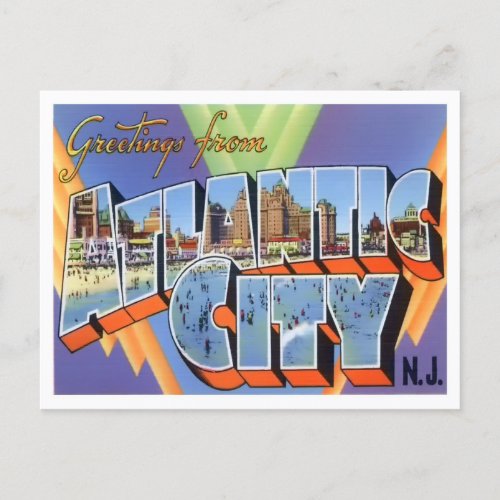 Atlantic City New Jersey Vintage Big Letters Postcard