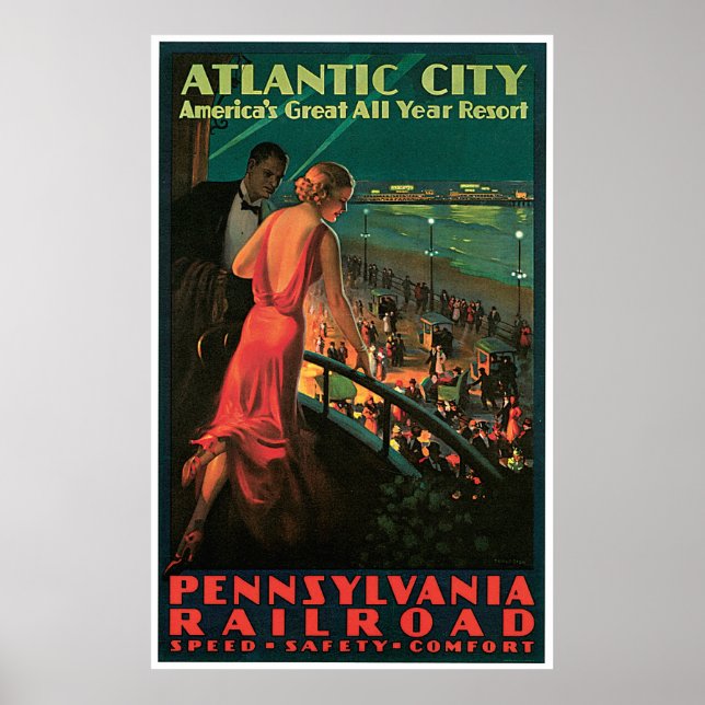 Atlantic City New Jersey Vintage Travel Poster (Front)