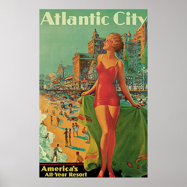 Atlantic City, New Jersey Vintage Travel Poster (Front)