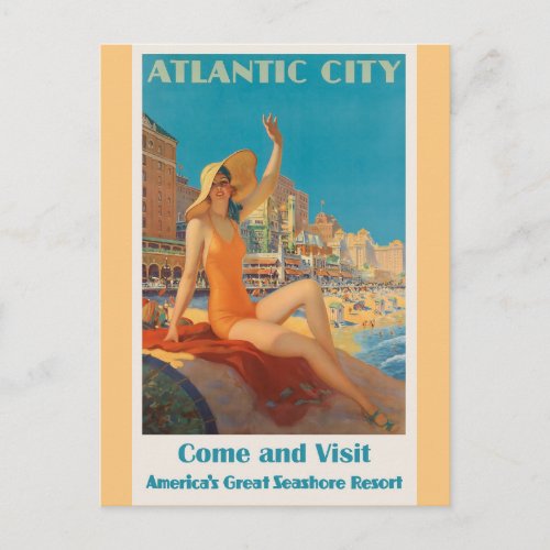 Atlantic City New Jersey Vintage Travel Poster Postcard