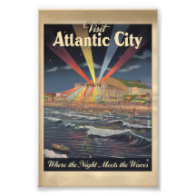 Atlantic City Night Boardwalk Poster