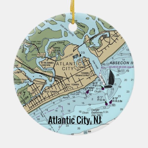 Atlantic City NJ Chart Ceramic Ornament
