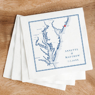 Atlantic City NJ Elegant Navy Blue Map Wedding Napkins