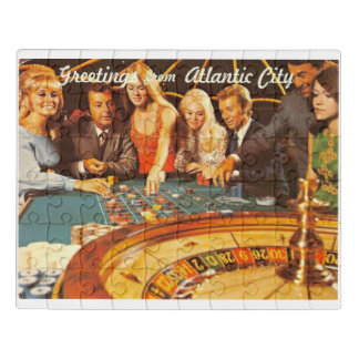 Atlantic City NJ, Gambling, Roulette, Retro Postc Jigsaw Puzzle