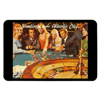 Atlantic City NJ, Gambling, Roulette, Retro Postc Magnet