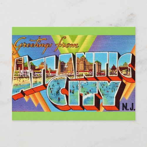 Atlantic City NJ Greetings Postcard