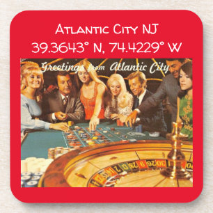 Atlantic City NJ Map Coordinates Vintage Style Beverage Coaster