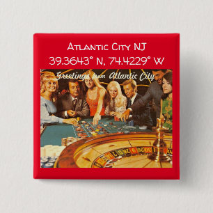 Atlantic City NJ Map Coordinates Vintage Style Button