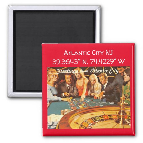 Atlantic City NJ Map Coordinates Vintage Style Magnet