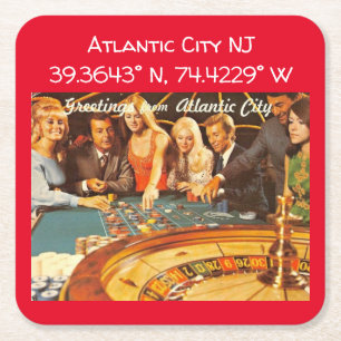 Atlantic City NJ Map Coordinates Vintage Style Square Paper Coaster