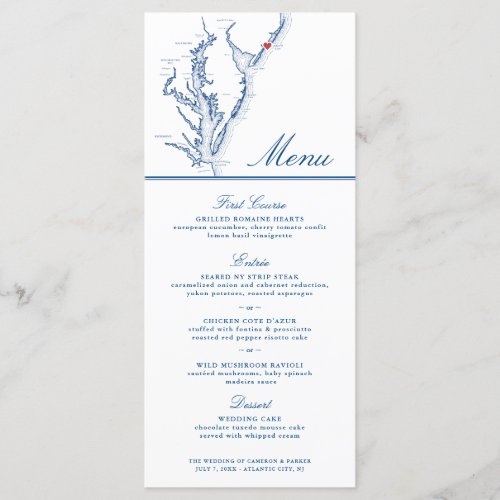 Atlantic City NJ Map Elegant Navy Blue Wedding Menu