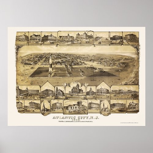 Atlantic City NJ Panoramic Map _ 1880 Poster