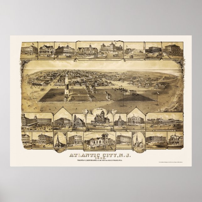 Atlantic City, NJ Panoramic Map - 1880 Poster (Front)