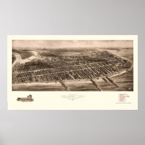 Atlantic City NJ Panoramic Map _ 1909 Poster