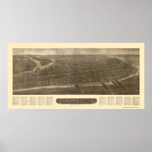 Atlantic City NJ Panoramic Map _ 1910 Poster