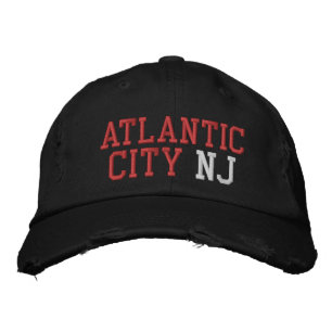 ATLANTIC CITY NJ Red White on Black Vintage Style Embroidered Baseball Cap