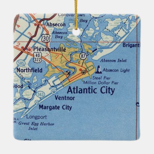 Atlantic City NJ Retro Map Ceramic Ornament