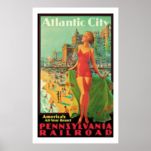 Atlantic City _ Pennsylvania RR Vintage Travel Poster