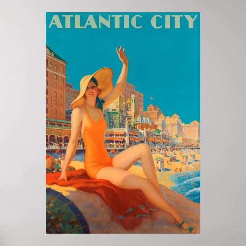 Atlantic City Pennsylvania Vintage Travel Poster